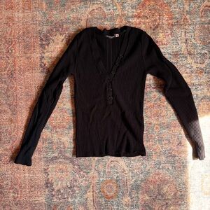 Scotch & Soda Black Ribbed Long-Sleeve Henley V-Neck Top - Women